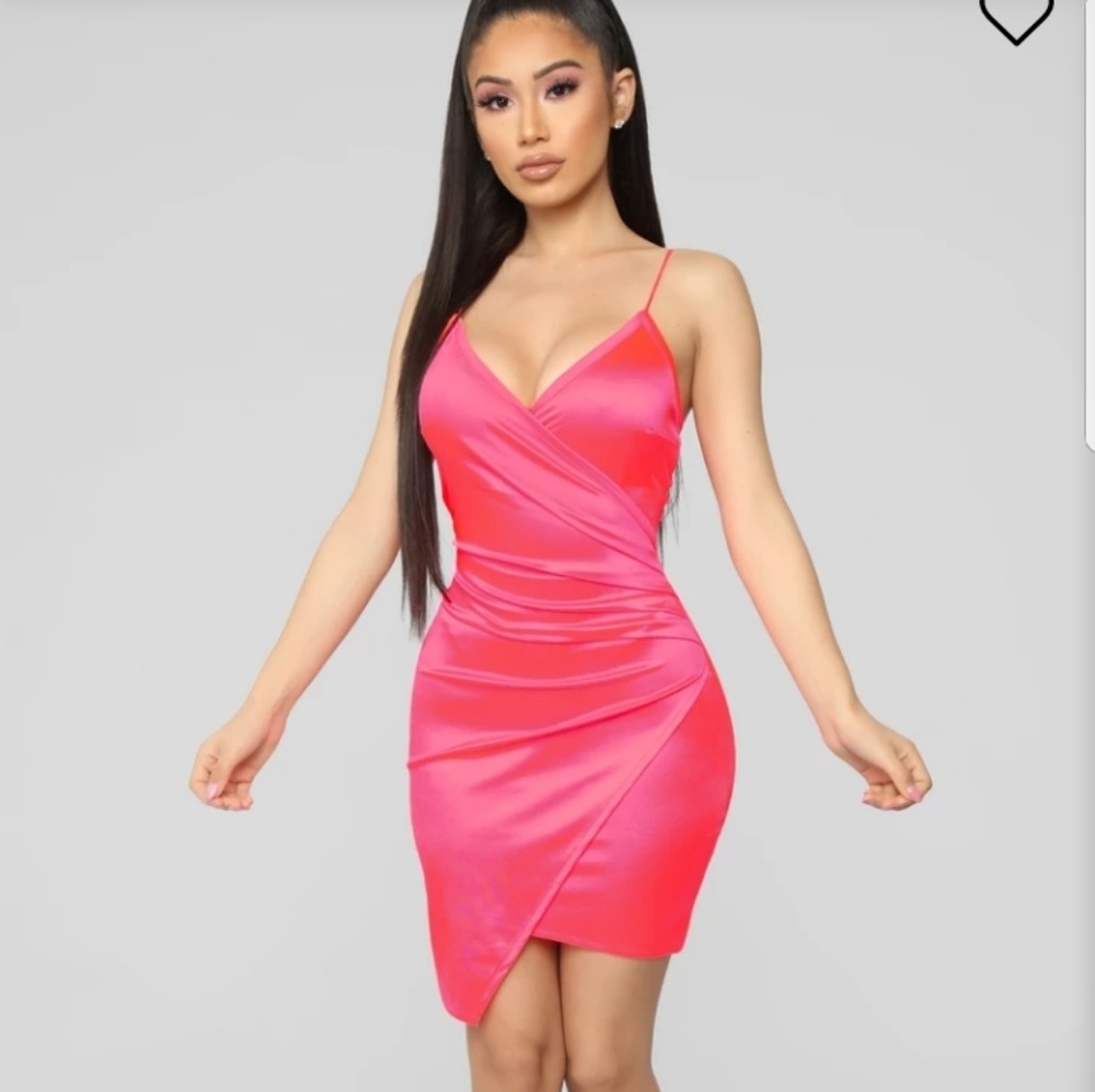 Fashion Nova Bright Life Satin Neon Dress L NWT